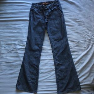 Denim flared work pants.